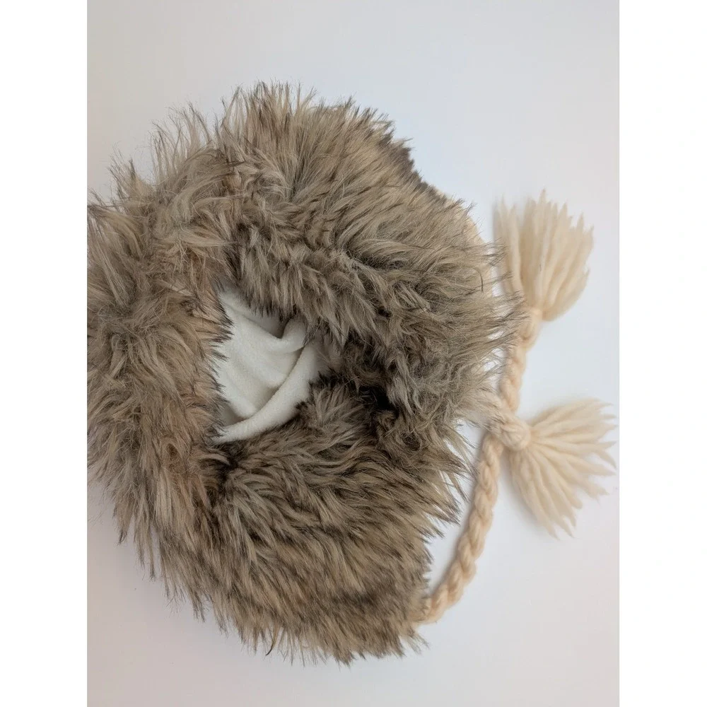 American Eagle Outfitters Womens Trapper Hat Wool Blend Faux Fur Cream Gray